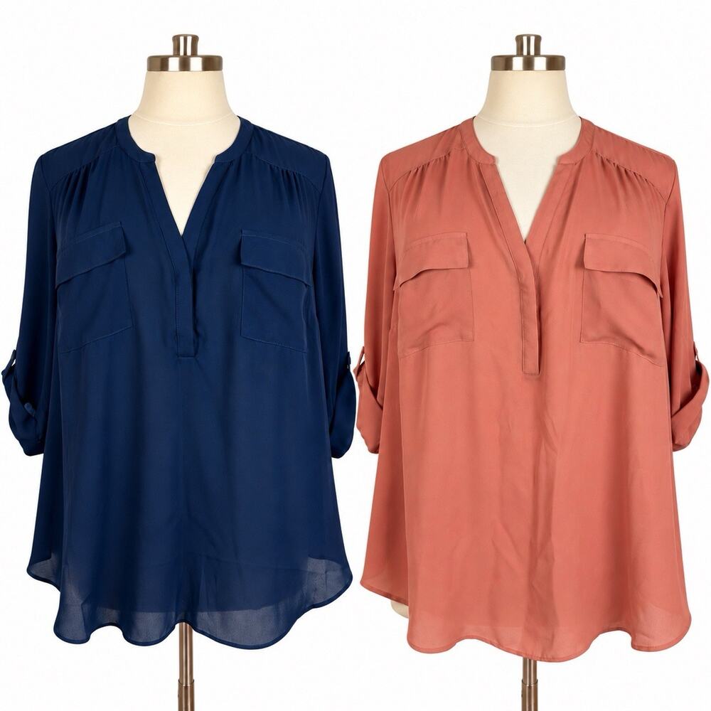 Torrid Tops Women Size 3X Harper Shirts Navy Pink Lot Of 2 Chiffon Blouse